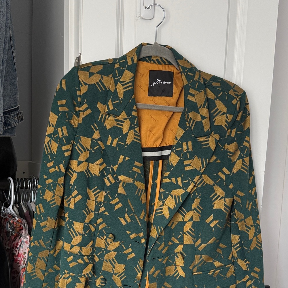 Justmine Green & Mustard Geometric Print Blazer